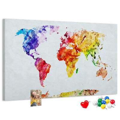 Tablero de anuncios mapa del mundo en acuarela a color