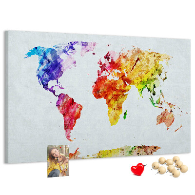 Tablero de anuncios mapa del mundo en acuarela a color