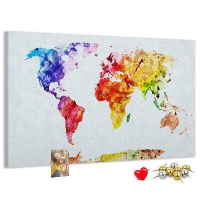 Tablero de anuncios mapa del mundo en acuarela a color