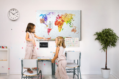Tablero de anuncios mapa del mundo en acuarela a color