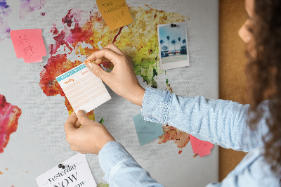 Tablero de anuncios mapa del mundo en acuarela a color
