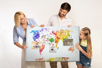 Tablero de anuncios mapa del mundo en acuarela a color