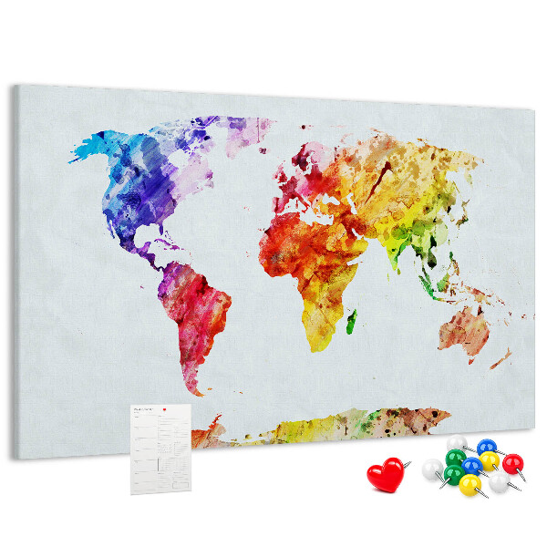 Tablero de anuncios mapa del mundo en acuarela a color