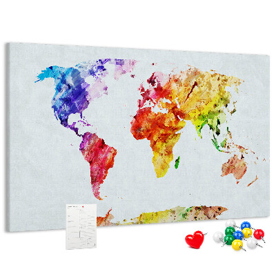 Tablero de anuncios mapa del mundo en acuarela a color