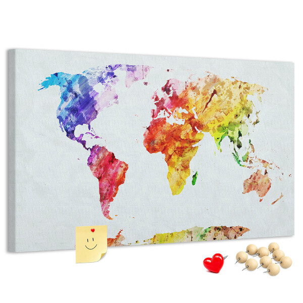 Tablero de anuncios mapa del mundo en acuarela a color