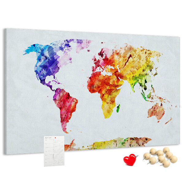 Tablero de anuncios mapa del mundo en acuarela a color