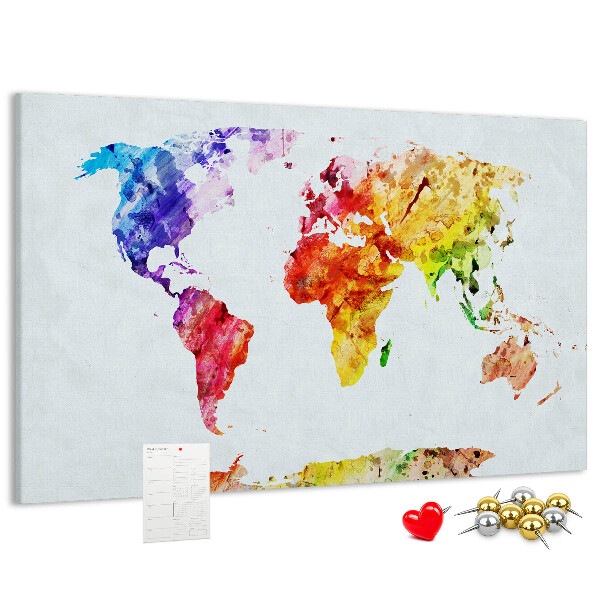 Tablero de anuncios mapa del mundo en acuarela a color