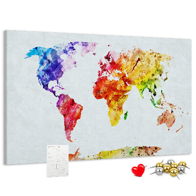 Tablero de anuncios mapa del mundo en acuarela a color