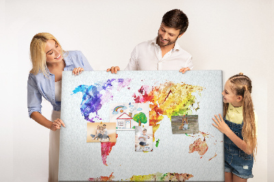 Tablero de anuncios mapa del mundo en acuarela a color