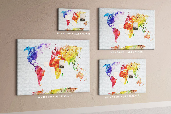Tablero de anuncios mapa del mundo en acuarela a color