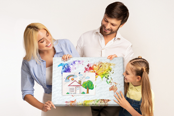 Tablero de anuncios mapa del mundo en acuarela a color
