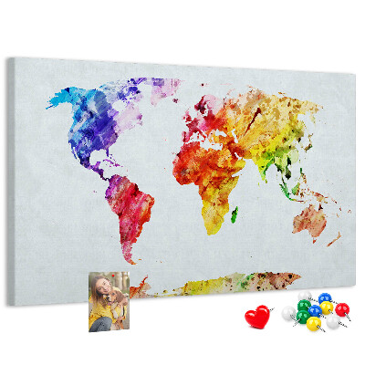 Tablero de anuncios mapa del mundo en acuarela a color