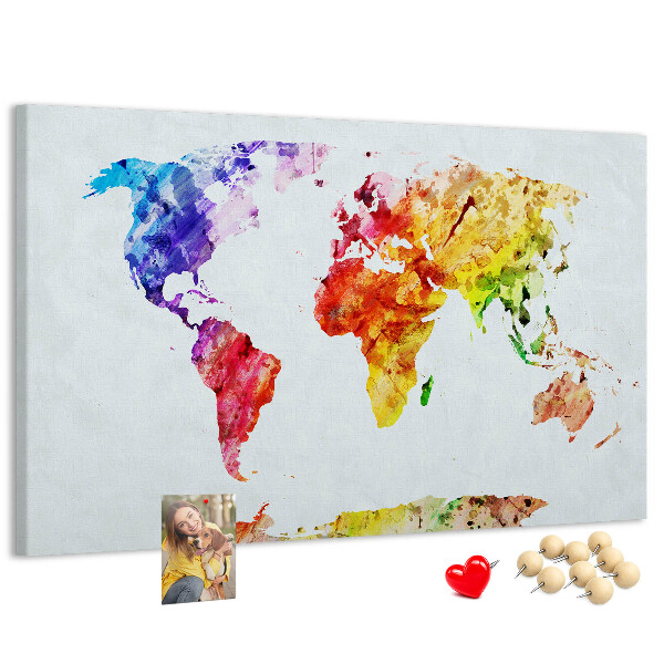 Tablero de anuncios mapa del mundo en acuarela a color
