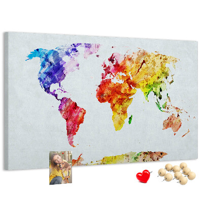 Tablero de anuncios mapa del mundo en acuarela a color
