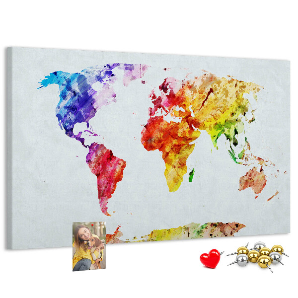 Tablero de anuncios mapa del mundo en acuarela a color