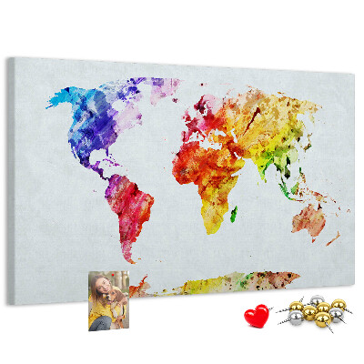 Tablero de anuncios mapa del mundo en acuarela a color