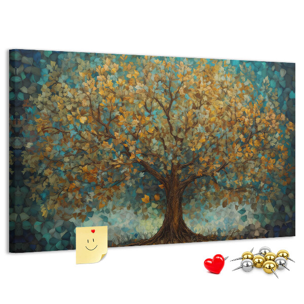 Pizarra de corcho Roble dorado de otoño contra el cielo