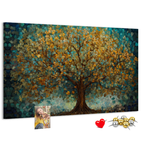 Pizarra de corcho Roble dorado de otoño contra el cielo