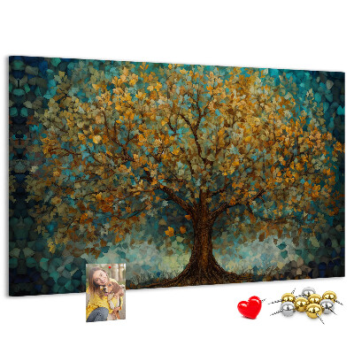 Pizarra de corcho Roble dorado de otoño contra el cielo
