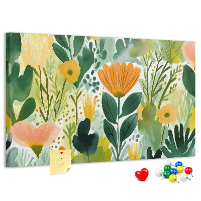 Tablero de corcho decorado Estampado floral con hojas verdes