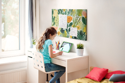 Tablero de corcho decorado con estampado floral de hojas verdes