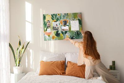 Tablero de corcho decorado con estampado floral de hojas verdes