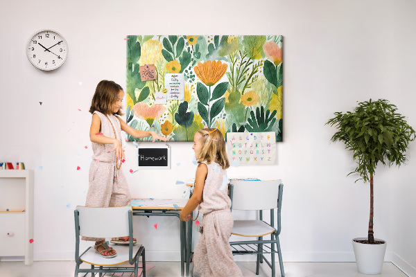 Tablero de corcho decorado con estampado floral de hojas verdes