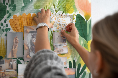 Tablero de corcho decorado con estampado floral de hojas verdes