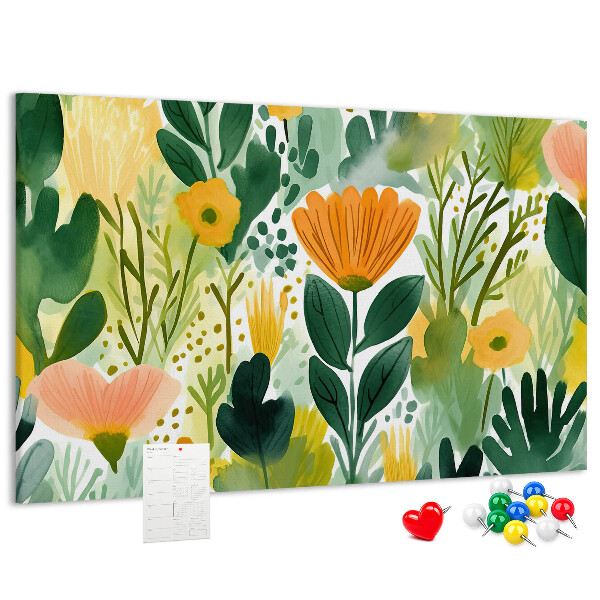 Tablero de corcho decorado con estampado floral de hojas verdes
