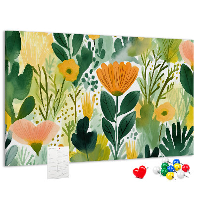 Tablero de corcho decorado con estampado floral de hojas verdes