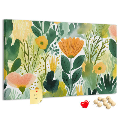 Tablero de corcho decorado con estampado floral de hojas verdes