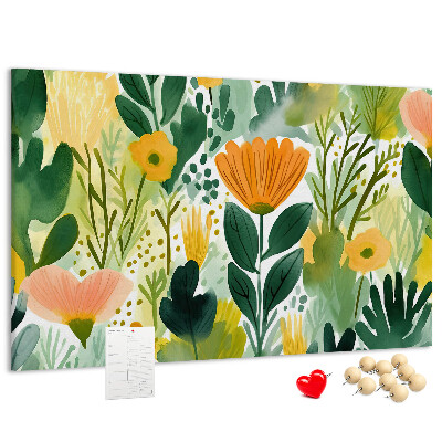 Tablero de corcho decorado con estampado floral de hojas verdes