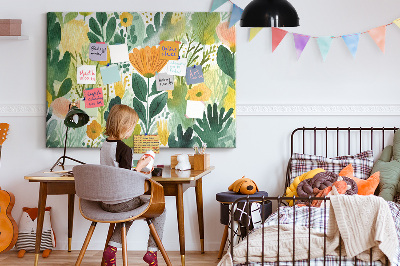 Tablero de corcho decorado con estampado floral de hojas verdes