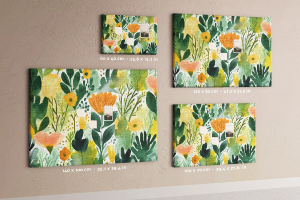 Tablero de corcho decorado con estampado floral de hojas verdes