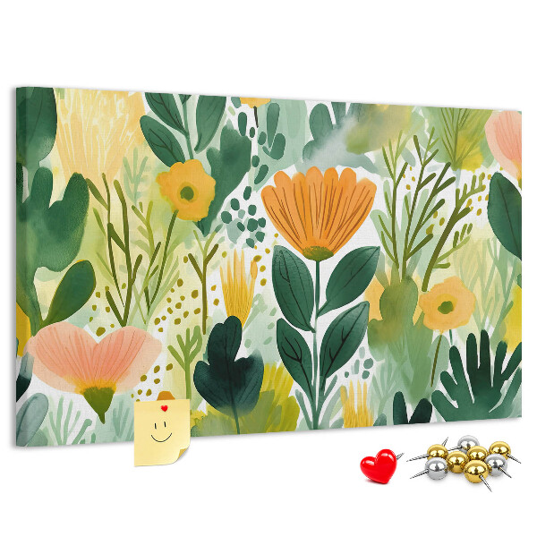 Tablero de corcho decorado con estampado floral de hojas verdes