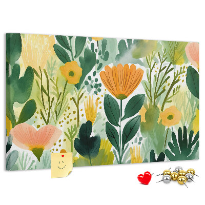 Tablero de corcho decorado con estampado floral de hojas verdes