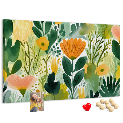 Tablero de corcho decorado con estampado floral de hojas verdes
