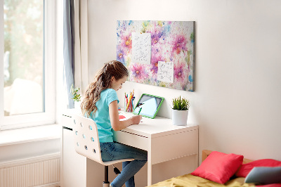 Tablero de corcho decorado con diseño de acuarelas florales en tonos rosados