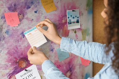 Tablero de corcho decorado con diseño de acuarelas florales en tonos rosados