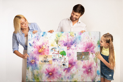 Tablero de corcho decorado con diseño de acuarelas florales en tonos rosados