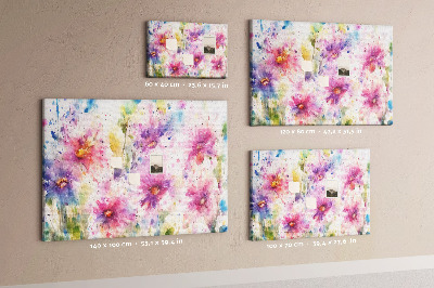 Tablero de corcho decorado con diseño de acuarelas florales en tonos rosados