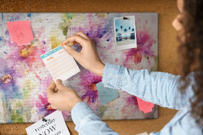 Tablero de corcho decorado con diseño de acuarelas florales en tonos rosados