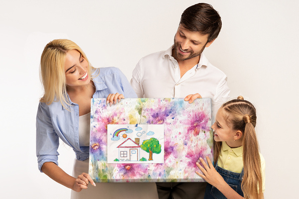 Tablero de corcho decorado con diseño de acuarelas florales en tonos rosados