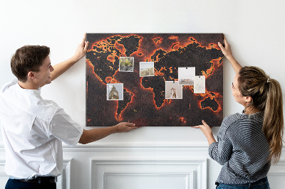 Pizarra de corcho con diseño de mapa del mundo en tonos oscuros