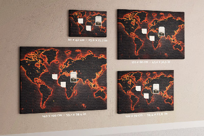 Pizarra de corcho con diseño de mapa del mundo en tonos oscuros