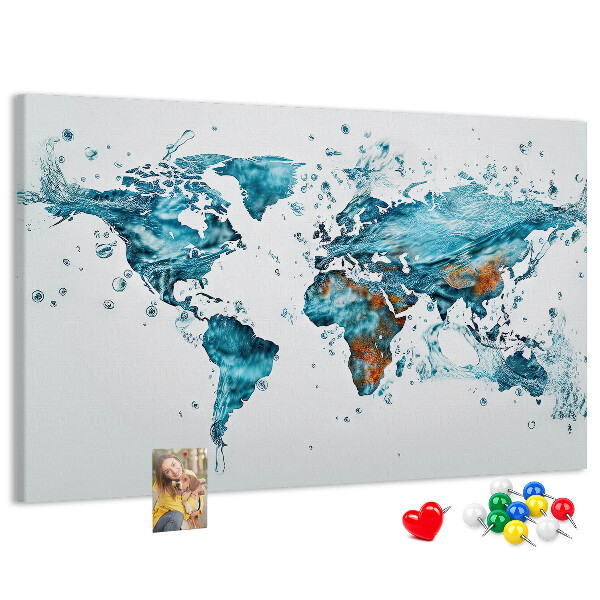 Tablero de corcho decorado diseño de mapa del mundo en acuarela
