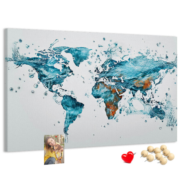 Tablero de corcho decorado diseño de mapa del mundo en acuarela