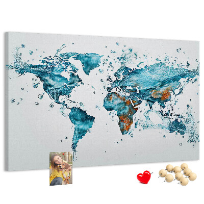 Tablero de corcho decorado diseño de mapa del mundo en acuarela