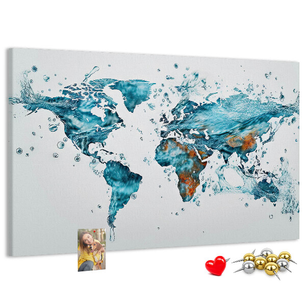 Tablero de corcho decorado diseño de mapa del mundo en acuarela