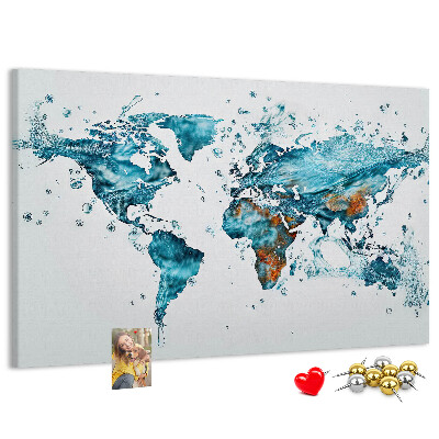 Tablero de corcho decorado diseño de mapa del mundo en acuarela